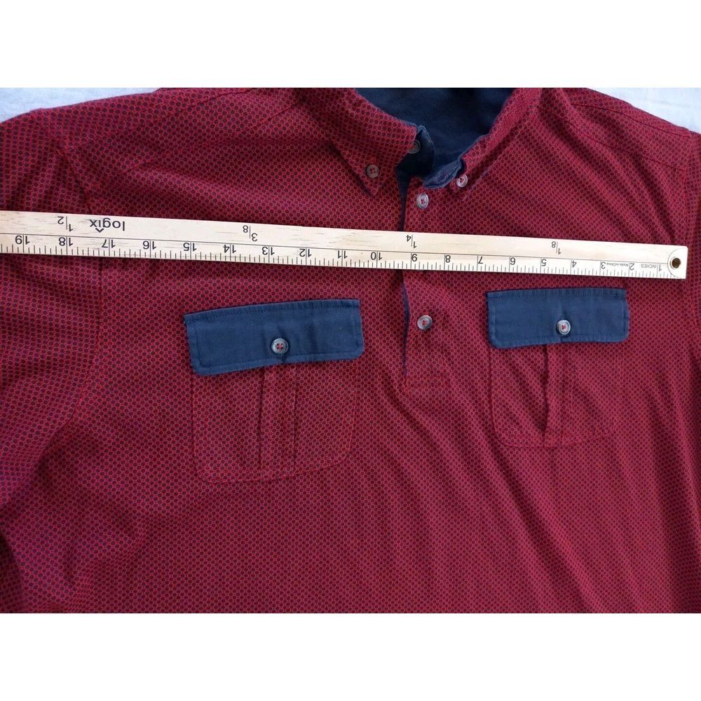 Sean John Men's XL Tailored Fit Buttons Up Stretch Polka-dot Red Pockets Polo - Picture 6 of 11